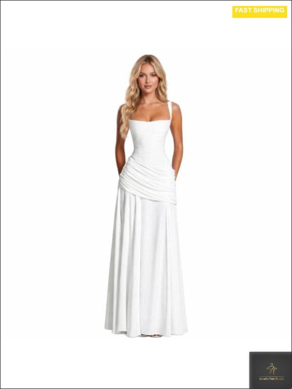 Women A-Line Pleated Corset Formal Evening Gown - Spaghetti Straps